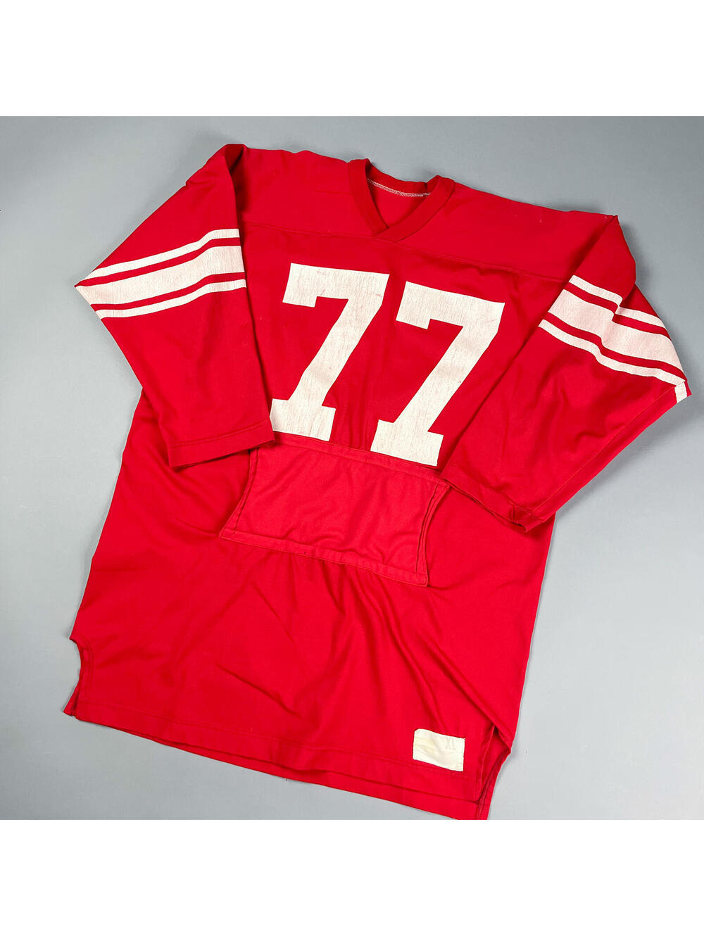 Vintage Red Football Jersey with Number 77, Handwarmer Pocket